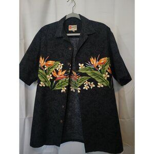 Hilo Hattie Mens Original Hawaiian Black Orange Floral Tropical Shirt Pocket L